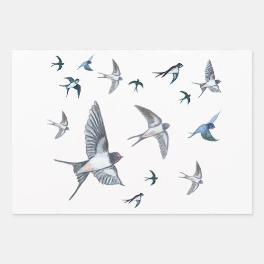 Flock of Fly Swallow Birds Illustration Geschenkpapier Set (Vorderseite)