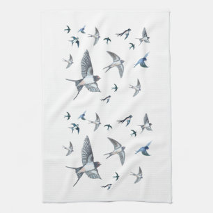 Flock of Fly Swallow Birds Illustration Geschirrtuch