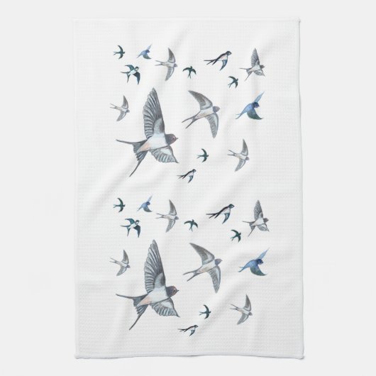 Flock of Fly Swallow Birds Illustration Geschirrtuch (Vertikal)