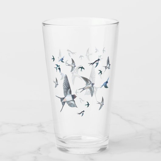 Flock of Fly Swallow Birds Illustration Glas (Rückseite)