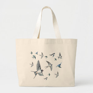 Flock of Fly Swallow Birds Illustration Jumbo Stoffbeutel