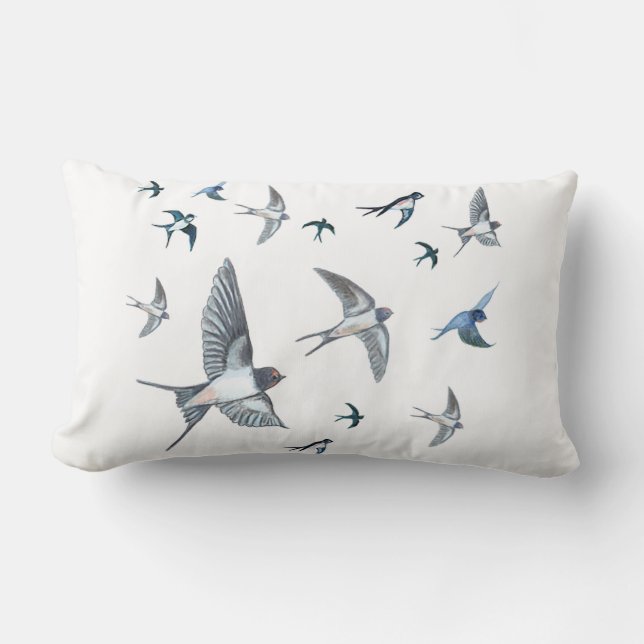 Flock of Fly Swallow Birds Illustration Lendenkissen (Vorderseite)