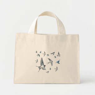 Flock of Fly Swallow Birds Illustration Mini Stoffbeutel