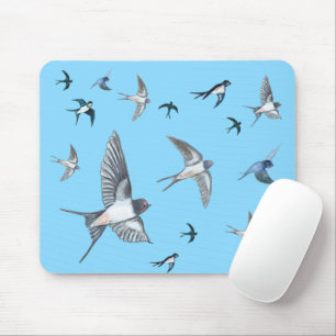Flock of Fly Swallow Birds Illustration Mousepad