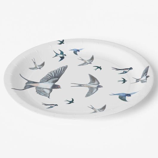 Flock of Fly Swallow Birds Illustration Pappteller (Schrägansicht)