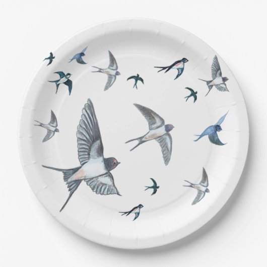 Flock of Fly Swallow Birds Illustration Pappteller (Vorderseite)