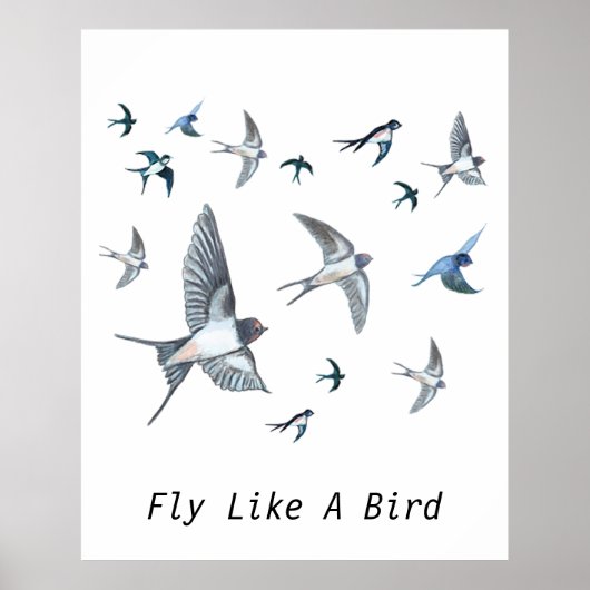 Flock of Fly Swallow Birds Illustration Poster (Vorne)
