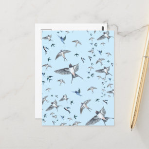 Flock of Fly Swallow Birds Illustration Postkarte