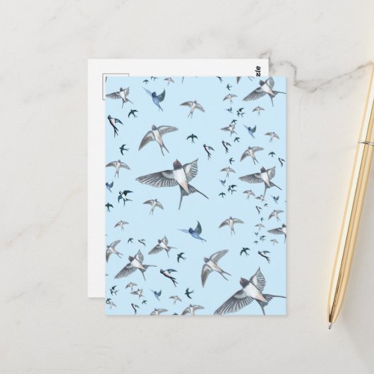 Flock of Fly Swallow Birds Illustration Postkarte (Vorderseite/Rückseite Beispiel)