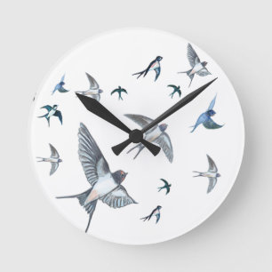 Flock of Fly Swallow Birds Illustration Runde Wanduhr