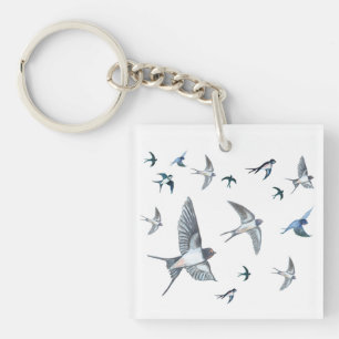 Flock of Fly Swallow Birds Illustration Schlüsselanhänger