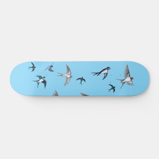 Flock of Fly Swallow Birds Illustration Skateboard (Horizontal)