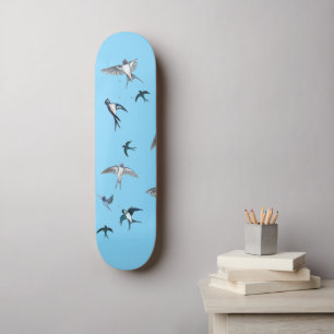 Flock of Fly Swallow Birds Illustration Skateboard