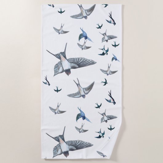 Flock of Fly Swallow Birds Illustration Strandtuch (Vorderseite)