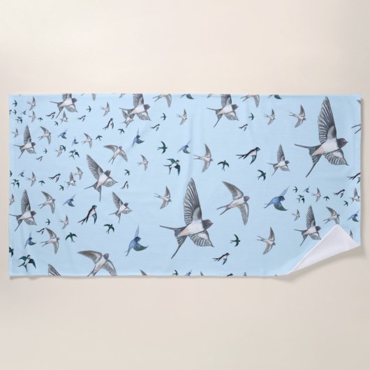 Flock of Fly Swallow Birds Illustration Strandtuch (Vorderseite)
