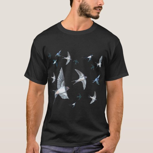 Flock of Fly Swallow Birds Illustration T-Shirt (Vorderseite)