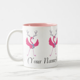 Flock von Pink Weihnachten Flamingo Santa Individu Zweifarbige Tasse