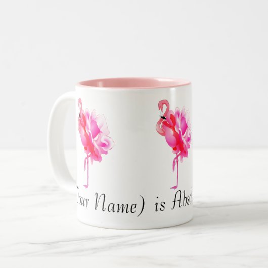 Flock von rosa Flamingos und Rose Individuelle Nam Zweifarbige Tasse (Vorderseite Links)