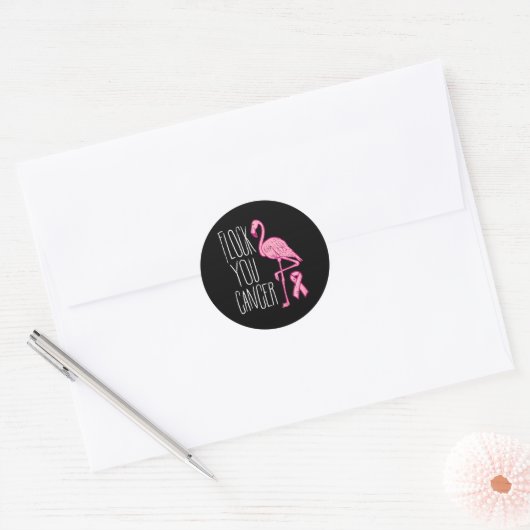 Flock you Breast Cancer Flamingo Pink Ribbon Aware Runder Aufkleber (Umschlag)