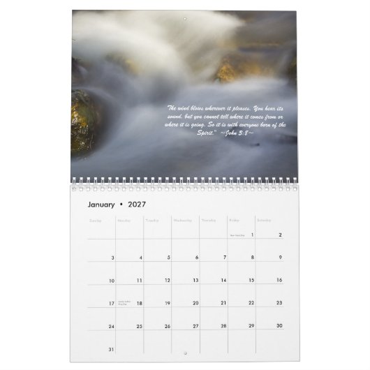 Flockiger Wasser-Schrifts-Kalender Kalender (Jan 2027)