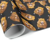 Flockiges Hamster-Muster auf schwarzer, Geschenkpapier (Rolleneckpunkt)