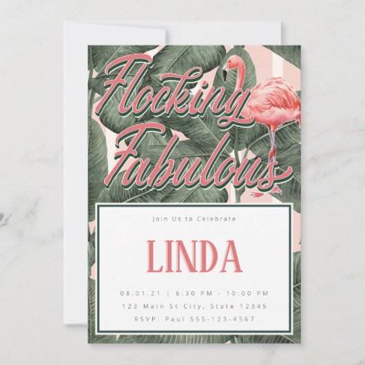 Flocking Fabulous Invasion - Flamingo Thema Einladung (Vorderseite)