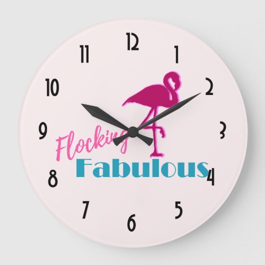 Flocking Fabulous Typography w/ Pink Flamingo Große Wanduhr (Vorderseite)