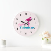 Flocking Fabulous Typography w/ Pink Flamingo Große Wanduhr (Zuhause)