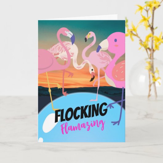 Flocking Fantastische Funny Danke Flamingos Karte (Gelbe Blume)