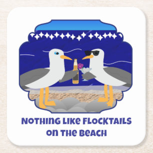 Flocktails am Strand Lustige Möwe Rechteckiger Pappuntersetzer