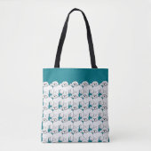 Floofy White Puppy Pattern auf Aquamarin Tasche (Vorderseite)