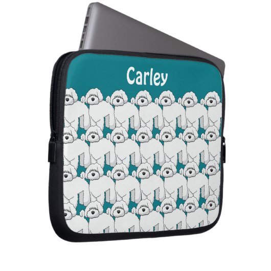 Floofy White Puppy Pattern Personalisiert Laptopschutzhülle (Vorne Rechts)