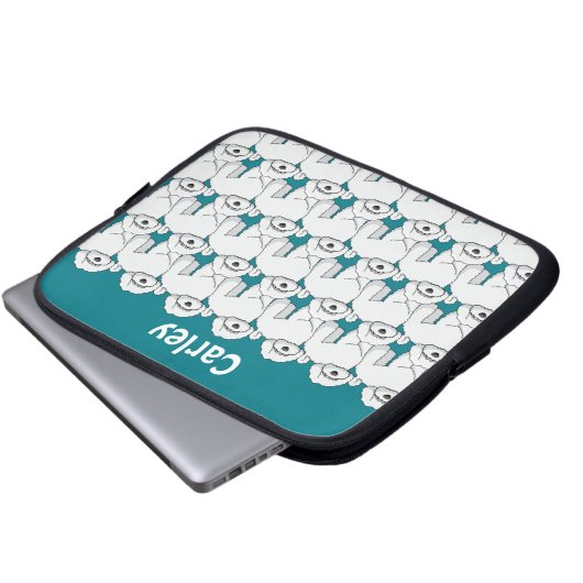 Floofy White Puppy Pattern Personalisiert Laptopschutzhülle (Vorne Knopf)