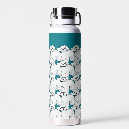Floofy White Puppy Pattern Personalisiert Trinkflasche (Rückseite)