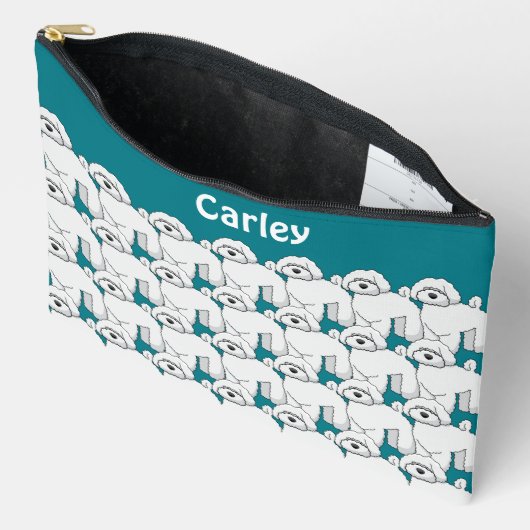 Floofy White Puppy Pattern Personalisiert Zubehörtasche (Offen)