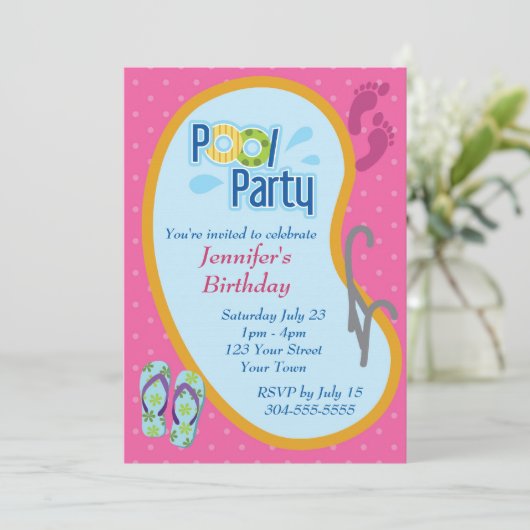 Flop Pool Party Geburtstag Einladung (Stehend Vorderseite)