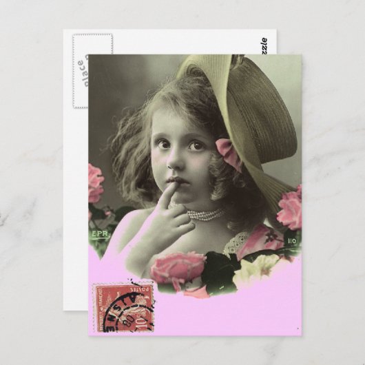 Floppy Hat Girl Postcard Postkarte (Vorne/Hinten)