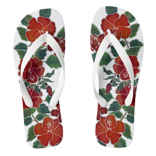 Flops kippen - Blüten des roten Hibiskus Badesandalen (Fußbett)