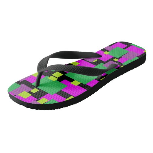 Flops mit grün und Lila geometrisch drucken Badesandalen (Schrägansicht)