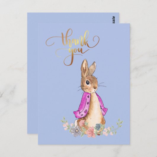 Flopsie Kaninchen mit Gold Danke Text Postkarte (Vorne/Hinten)