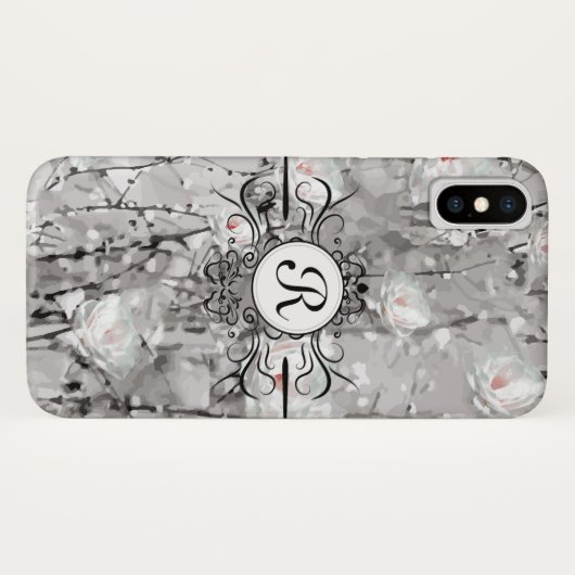 Flor-graue und weiße Monogramm Case-Mate iPhone Hülle (Rückseite (Horizontal))