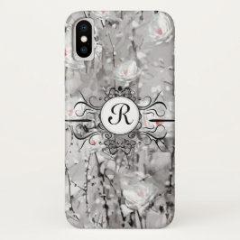 Flor-graue und weiße Monogramm Case-Mate iPhone Hülle