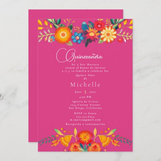 Flora - 15. Geburtstag Quincinera Einladung (Vorne/Hinten)