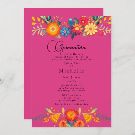 Flora - 15. Geburtstag Quincinera Einladung (Vorne/Hinten)