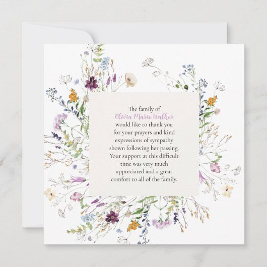 Flora-Beerdigung in Aquarellfarben Dankeschön Kart (Vorderseite)