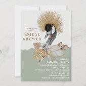 Flora-Bird Gold Glitzer Brautparty Einladung (Vorderseite)