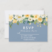 Flora blorgelbe blaue Hochzeit RSVP Karte (Vorderseite)