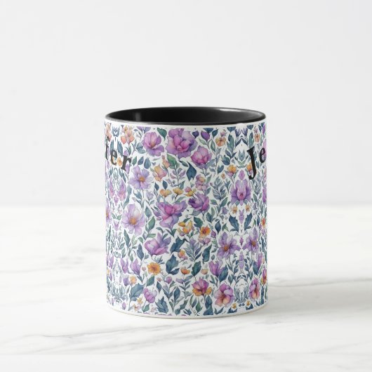 Flora Blume Wasserfarbene Vector Weißer Kaffee Tas Tasse (Zentrum)