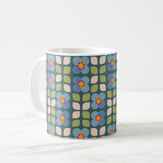 FLORA BLUSH - Blumenblau und grüne Tasse (Vorderseite Links)