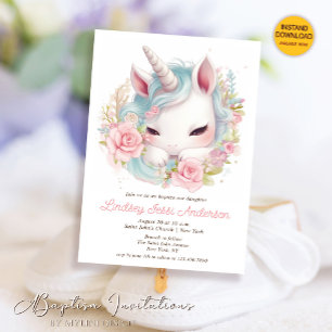 Flora-Blütenbaby Unicorn Girl Taufe Einladung